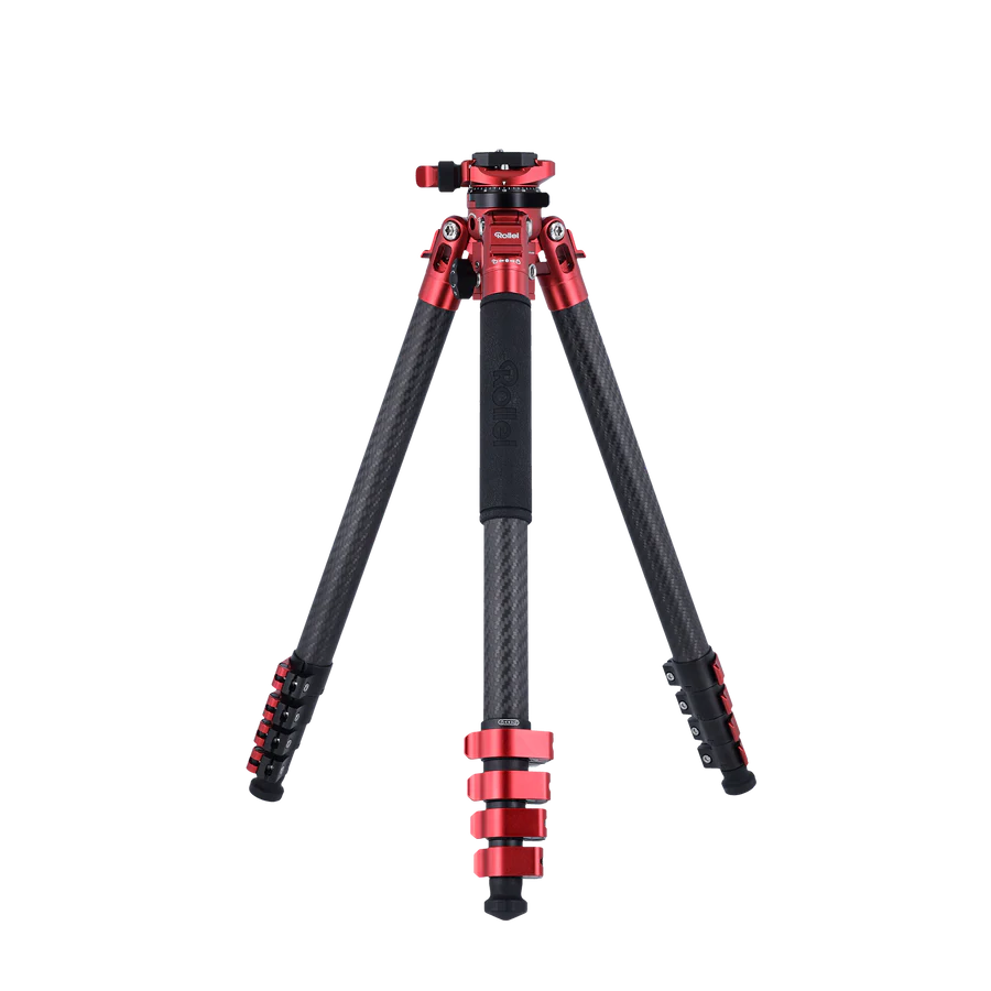Rollei Easy Traveler Carbon Stativ Rot mit Kugelkopf und Smartphone-Halterung